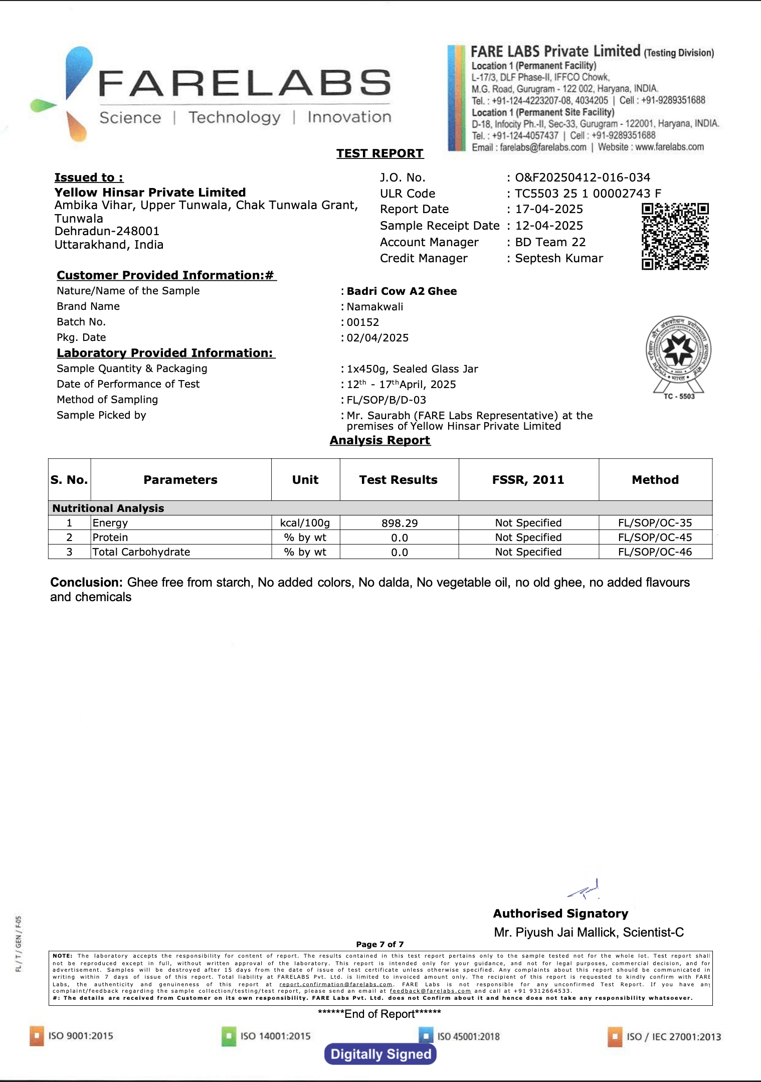 Ghee Report