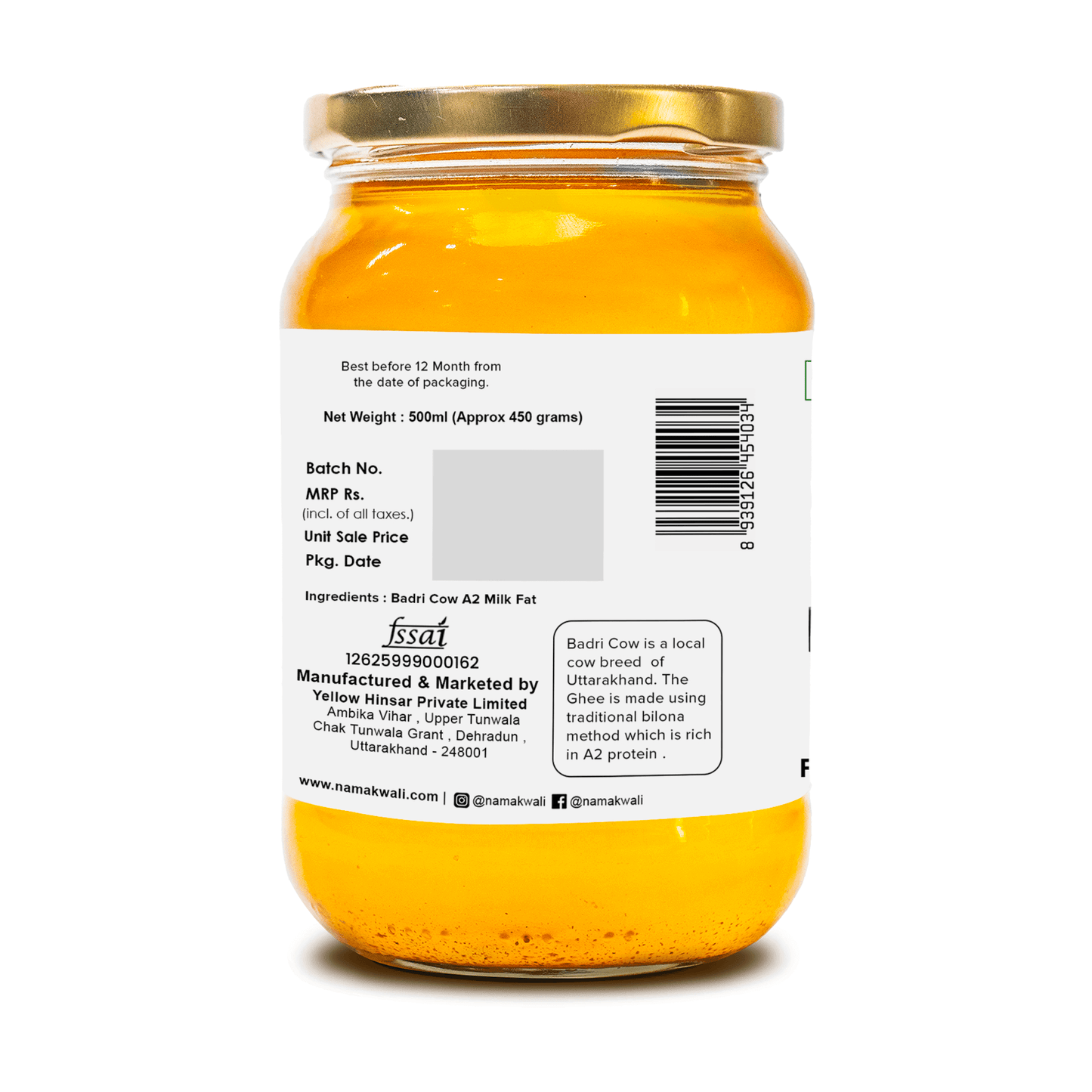 A2 Badri Cow Ghee, 500ml A2 Badri Cow Ghee, 500ml